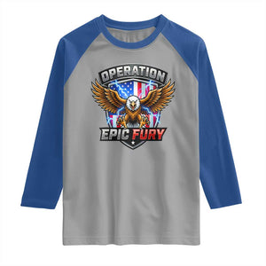 Operation Epic Fury Patriotic Bald Eagle Raglan Shirt American Flag Shield Graphic Freedom Pride TS02 Sport Gray Royal Print Your Wear