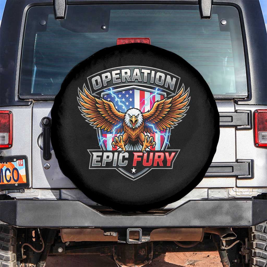 Operation Epic Fury Patriotic Bald Eagle Spare Tire Cover American Flag Shield Graphic Freedom Pride TS02 No hole Black Print Your Wear
