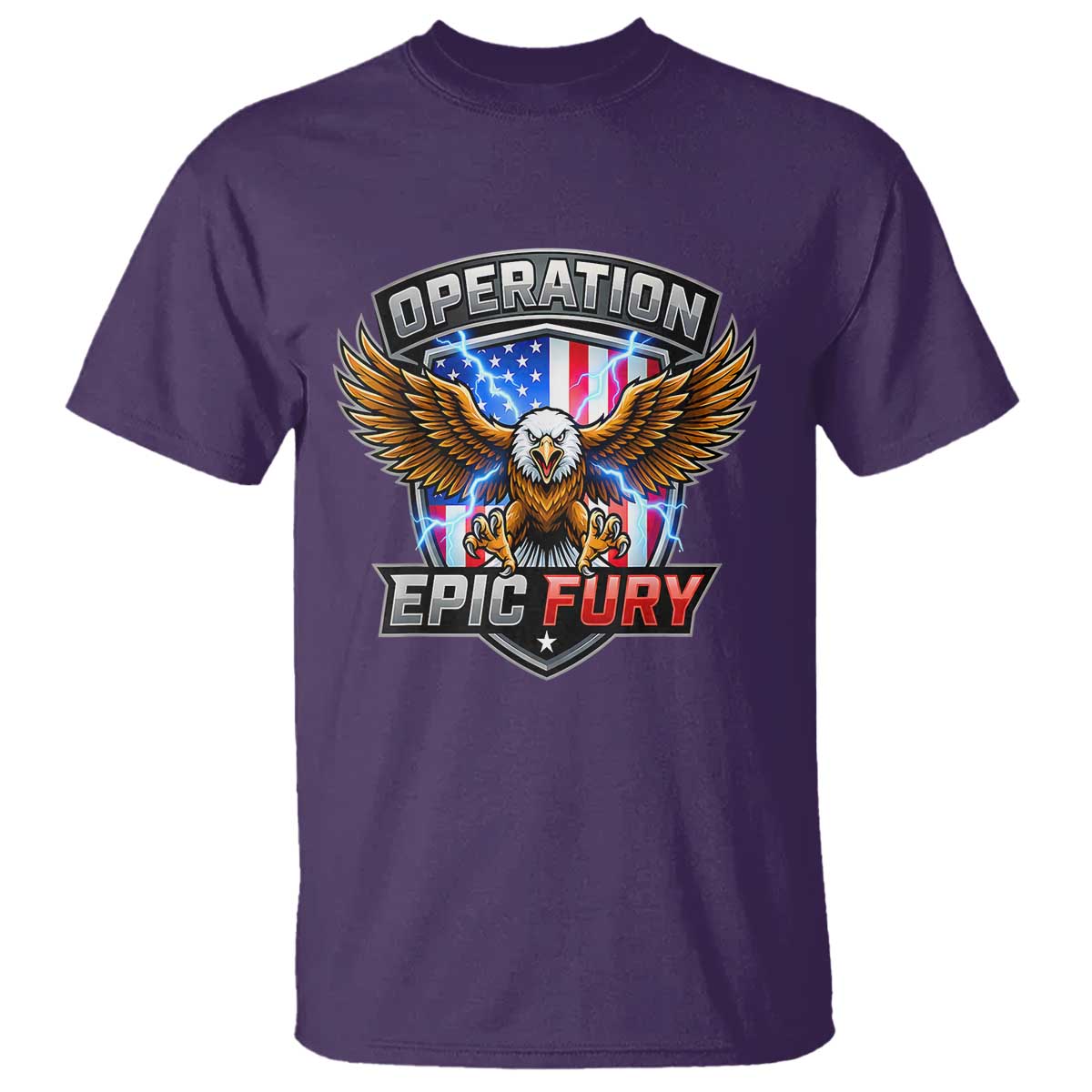 Operation Epic Fury Patriotic Bald Eagle T Shirt American Flag Shield Graphic Freedom Pride TS02 Purple Print Your Wear
