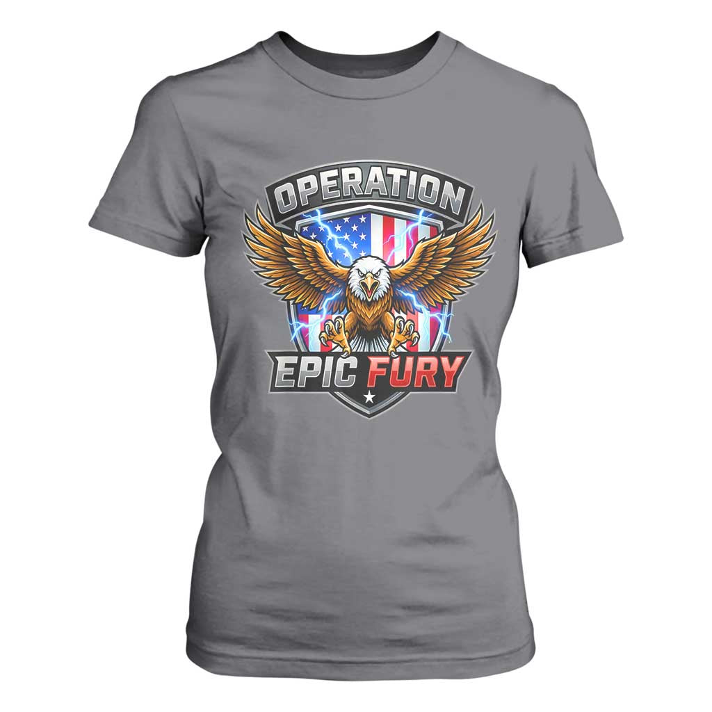 Operation Epic Fury Patriotic Bald Eagle T Shirt For Women American Flag Shield Graphic Freedom Pride TS02 Charcoal Print Your Wear
