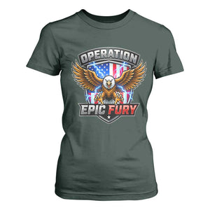 Operation Epic Fury Patriotic Bald Eagle T Shirt For Women American Flag Shield Graphic Freedom Pride TS02 Dark Forest Green Print Your Wear