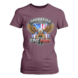 Operation Epic Fury Patriotic Bald Eagle T Shirt For Women American Flag Shield Graphic Freedom Pride TS02 Maroon Print Your Wear