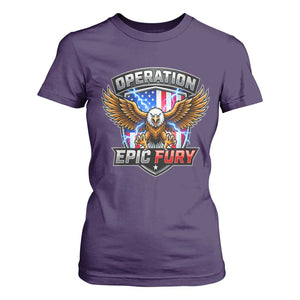 Operation Epic Fury Patriotic Bald Eagle T Shirt For Women American Flag Shield Graphic Freedom Pride TS02 Purple Print Your Wear