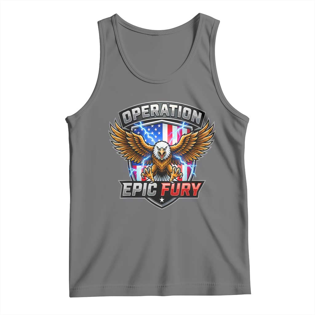Operation Epic Fury Patriotic Bald Eagle Tank Top American Flag Shield Graphic Freedom Pride TS02 Black Heather Print Your Wear