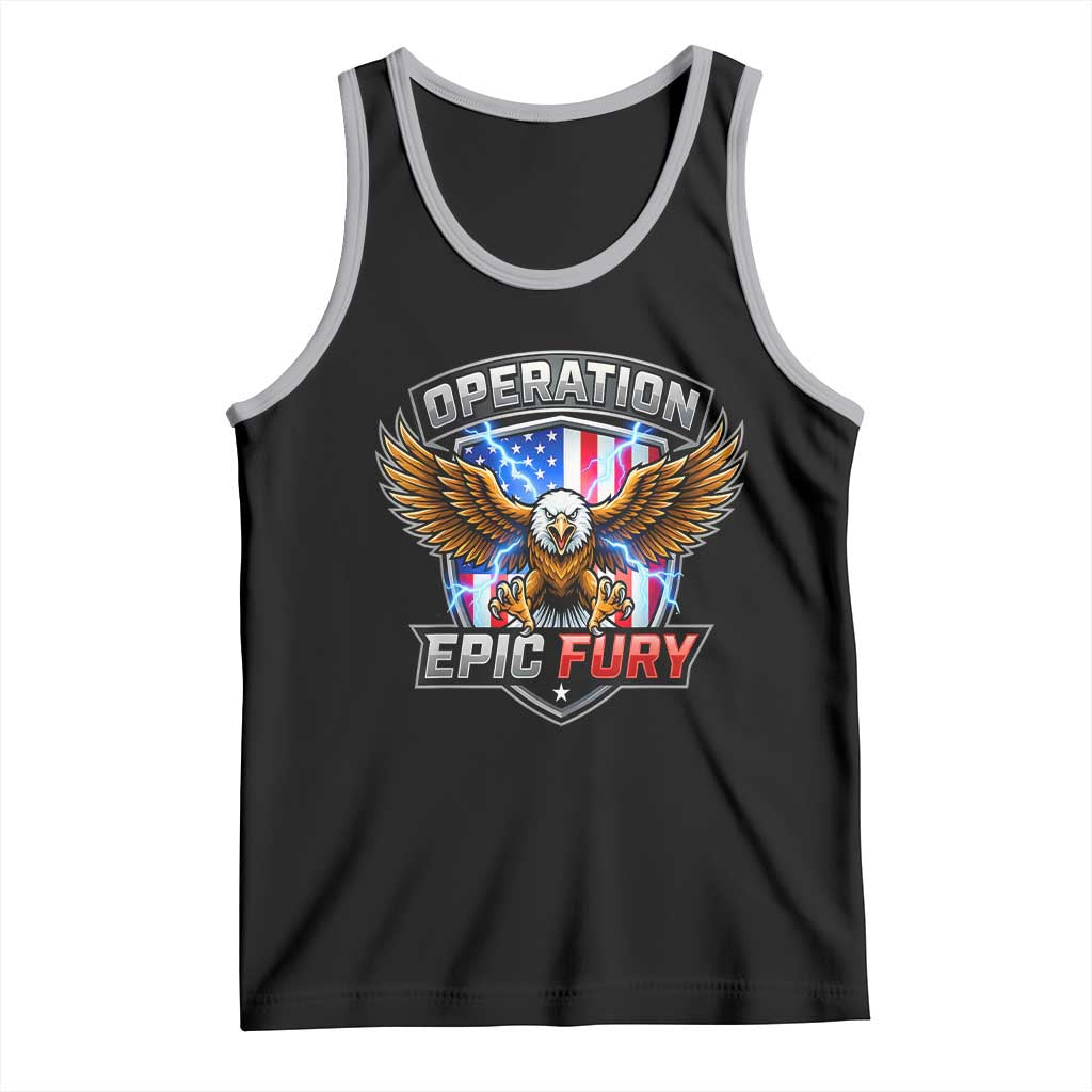 Operation Epic Fury Patriotic Bald Eagle Tank Top American Flag Shield Graphic Freedom Pride TS02 Black Athletic Heather Print Your Wear