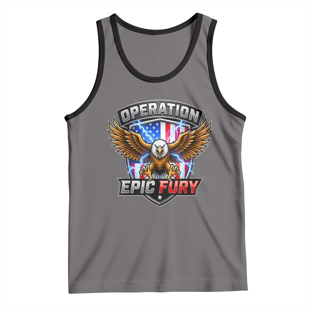 Operation Epic Fury Patriotic Bald Eagle Tank Top American Flag Shield Graphic Freedom Pride TS02 Deep Heather Black Print Your Wear