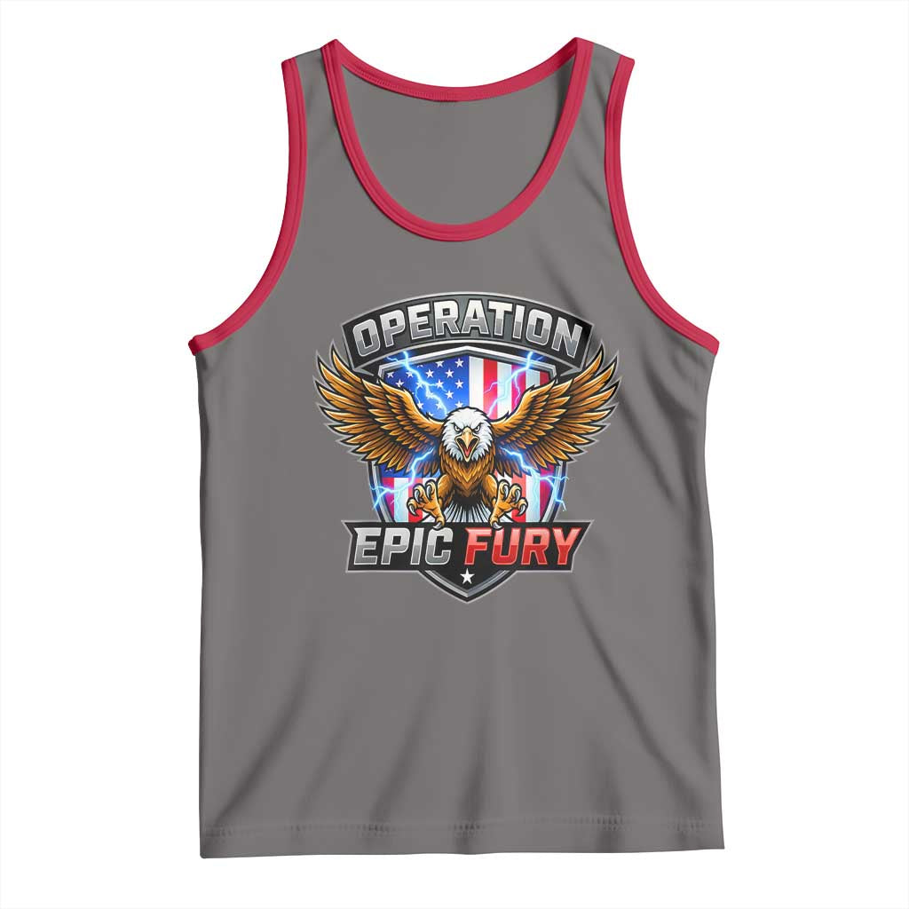 Operation Epic Fury Patriotic Bald Eagle Tank Top American Flag Shield Graphic Freedom Pride TS02 Deep Heather Red Print Your Wear