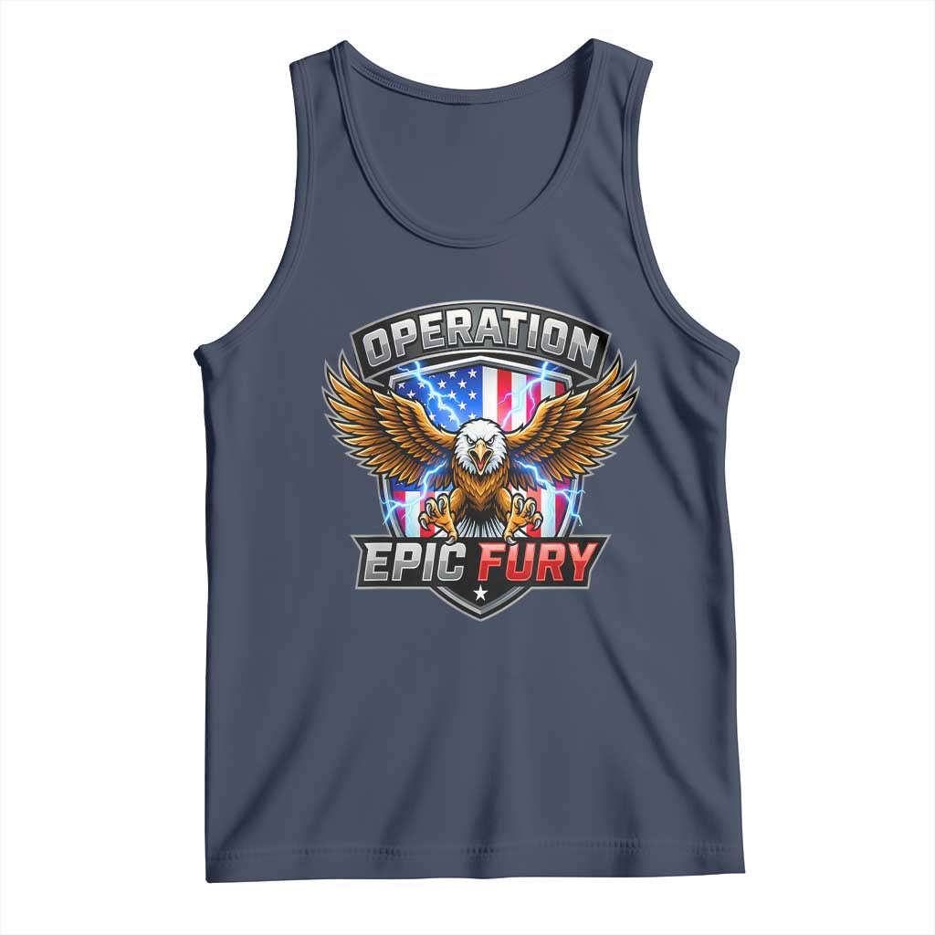 Operation Epic Fury Patriotic Bald Eagle Tank Top American Flag Shield Graphic Freedom Pride TS02 Navy Print Your Wear