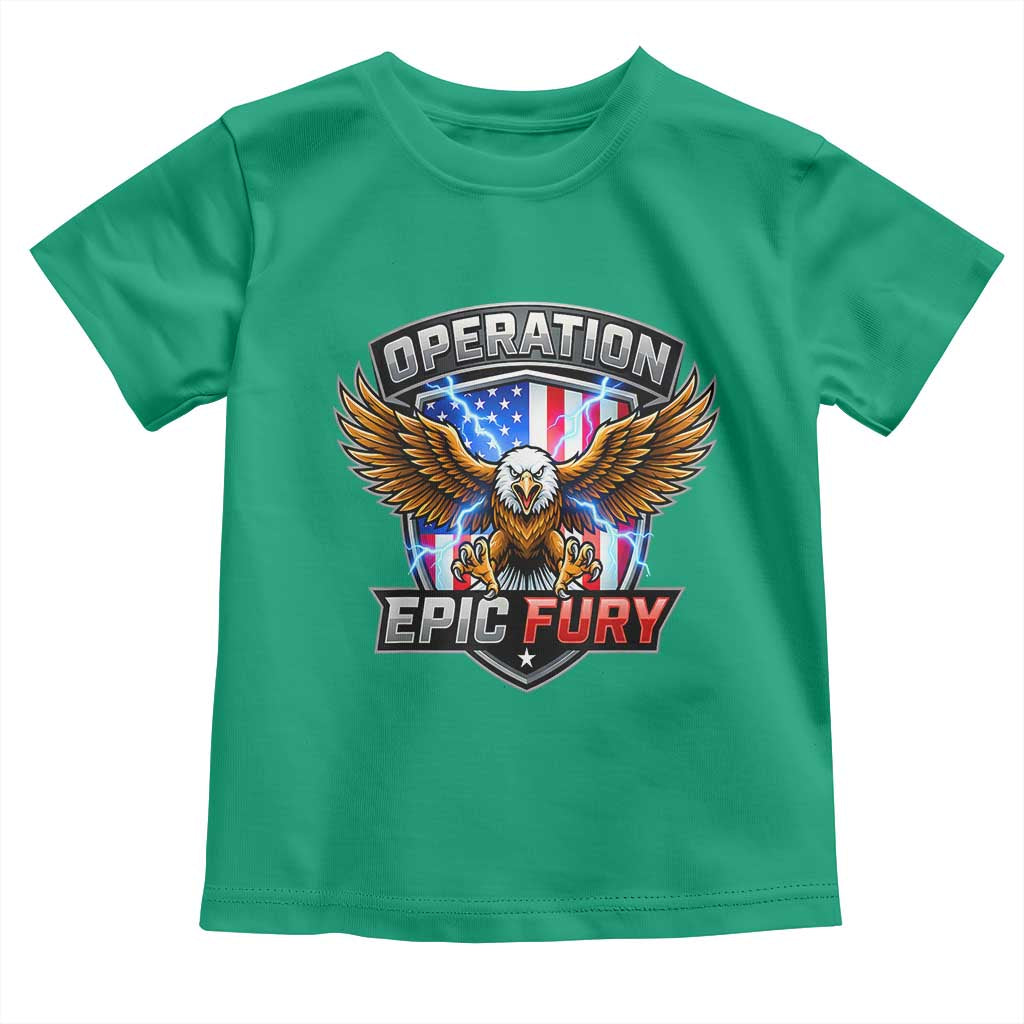 Operation Epic Fury Patriotic Bald Eagle Toddler T Shirt American Flag Shield Graphic Freedom Pride TS02 Irish Green Print Your Wear