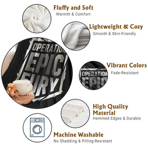 Operation Epic Fury Bold Tactical Shield Graphic Throw Blanket Strong Patriotic Statement Freedom Supporters TS02 Print Your Wear
