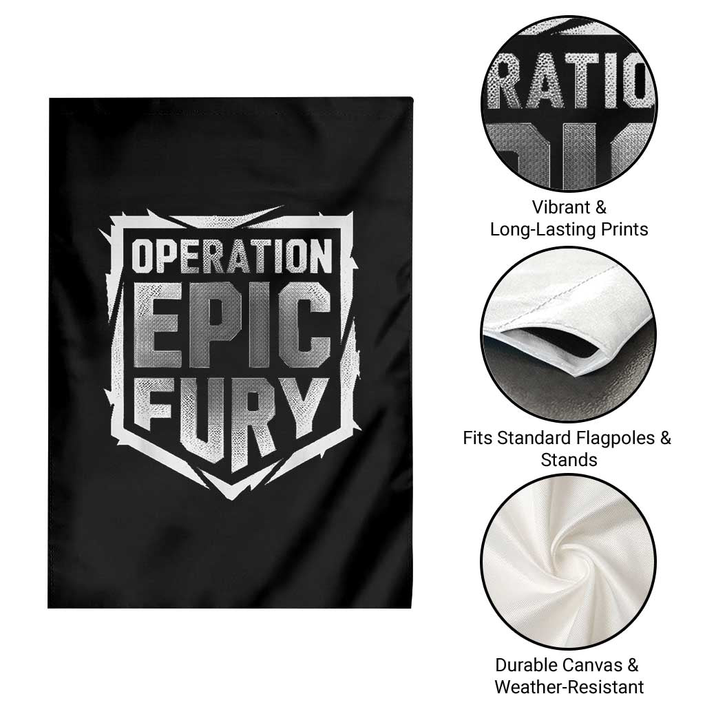 Operation Epic Fury Bold Tactical Shield Graphic Garden Flag Strong Patriotic Statement Freedom Supporters TS02 Print Your Wear