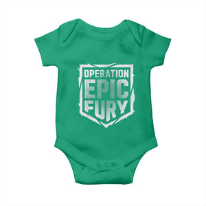 Operation Epic Fury Bold Tactical Shield Graphic Baby Onesie Strong Patriotic Statement Freedom Supporters TS02 Irish Green Print Your Wear