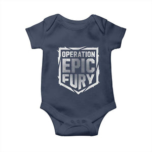 Operation Epic Fury Bold Tactical Shield Graphic Baby Onesie Strong Patriotic Statement Freedom Supporters TS02 Navy Print Your Wear