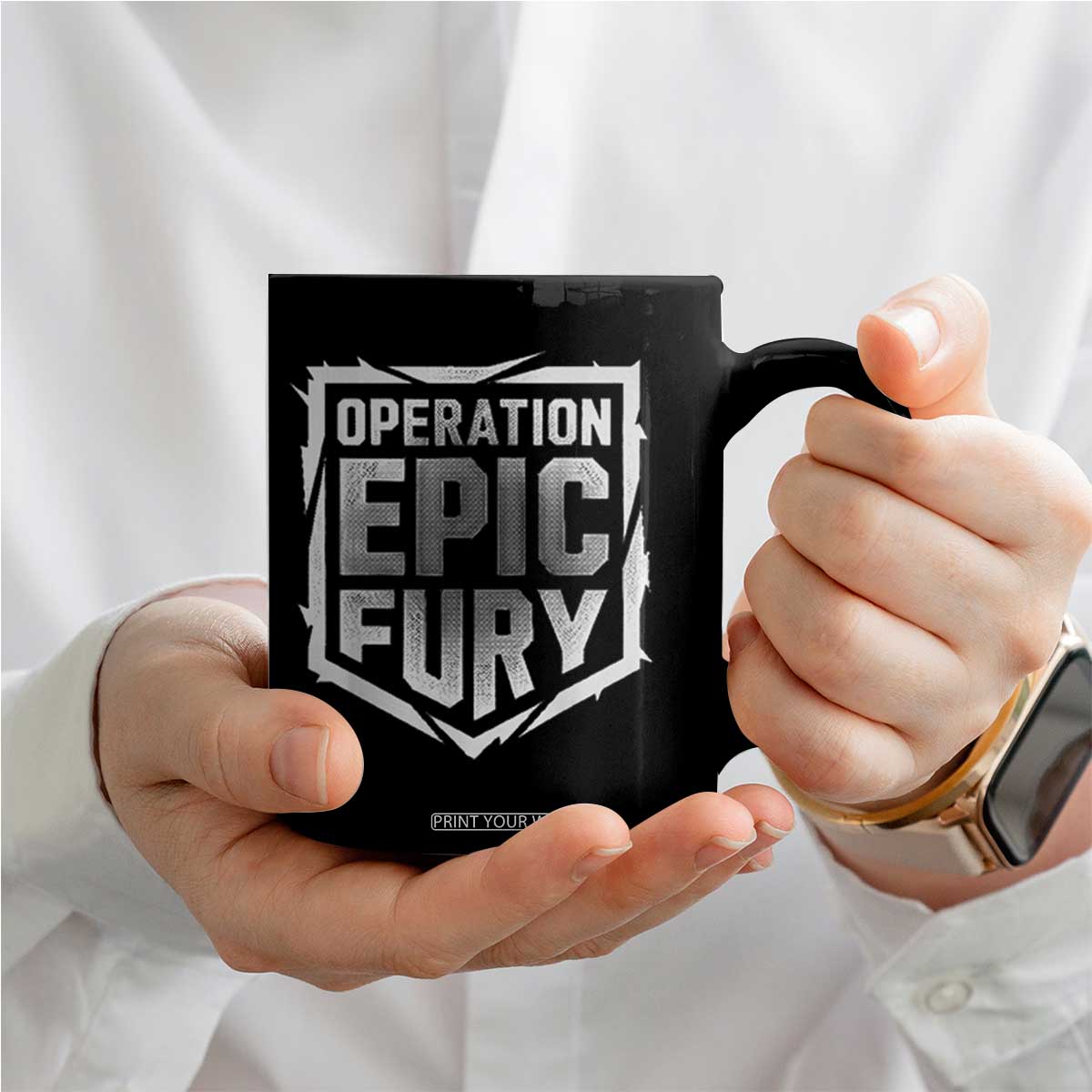Operation Epic Fury Bold Tactical Shield Graphic Coffee Mug Strong Patriotic Statement Freedom Supporters TS02 Print Your Wear