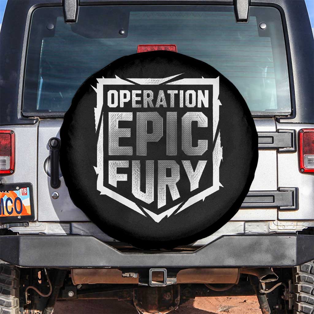 Operation Epic Fury Bold Tactical Shield Graphic Spare Tire Cover Strong Patriotic Statement Freedom Supporters TS02 No hole Black Print Your Wear
