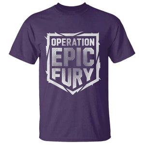 Operation Epic Fury Bold Tactical Shield Graphic T Shirt Strong Patriotic Statement Freedom Supporters TS02 Purple Print Your Wear