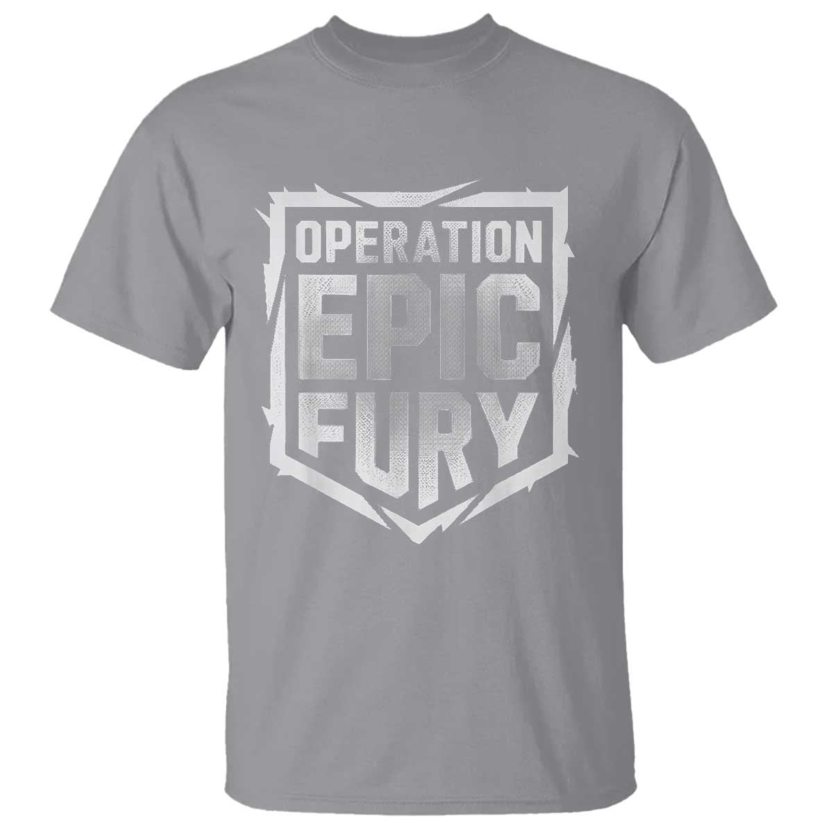 Operation Epic Fury Bold Tactical Shield Graphic T Shirt Strong Patriotic Statement Freedom Supporters TS02 Sport Gray Print Your Wear