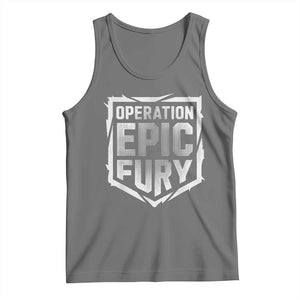 Operation Epic Fury Bold Tactical Shield Graphic Tank Top Strong Patriotic Statement Freedom Supporters TS02 Black Heather Print Your Wear