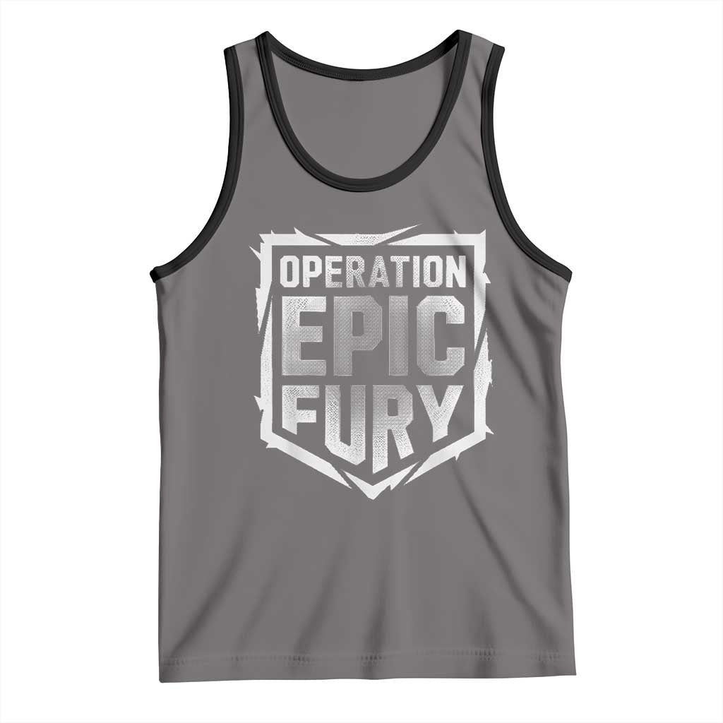 Operation Epic Fury Bold Tactical Shield Graphic Tank Top Strong Patriotic Statement Freedom Supporters TS02 Deep Heather Black Print Your Wear