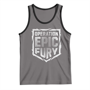 Operation Epic Fury Bold Tactical Shield Graphic Tank Top Strong Patriotic Statement Freedom Supporters TS02 Deep Heather Black Print Your Wear