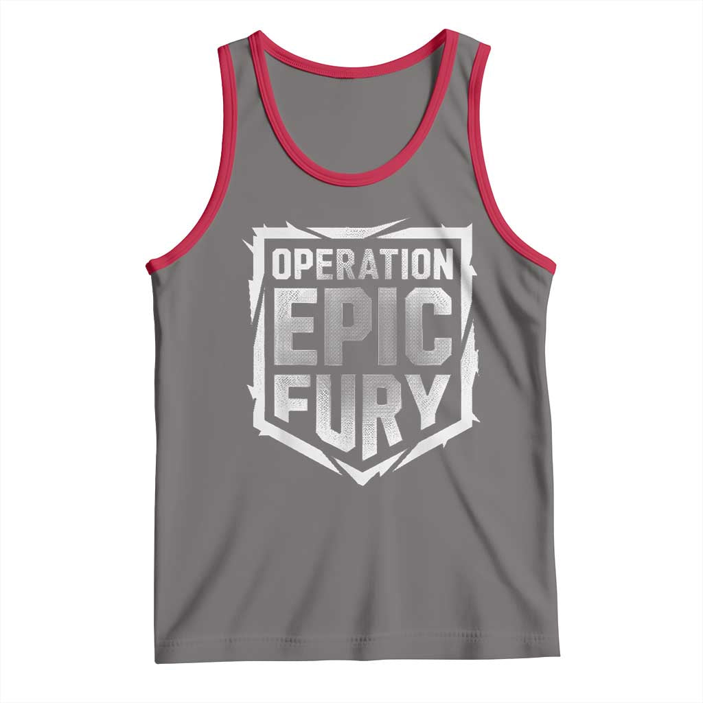 Operation Epic Fury Bold Tactical Shield Graphic Tank Top Strong Patriotic Statement Freedom Supporters TS02 Deep Heather Red Print Your Wear