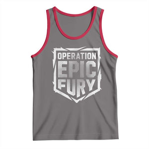 Operation Epic Fury Bold Tactical Shield Graphic Tank Top Strong Patriotic Statement Freedom Supporters TS02 Deep Heather Red Print Your Wear