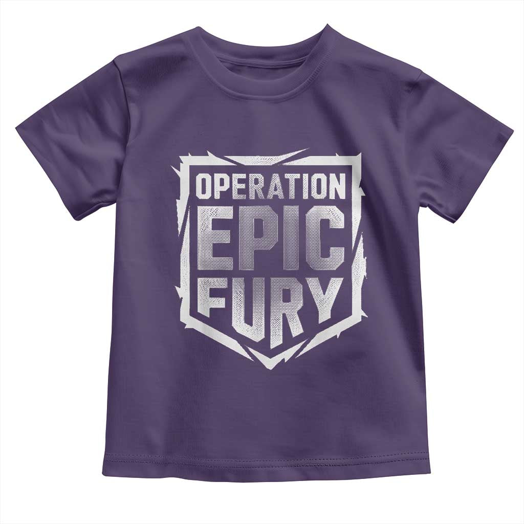 Operation Epic Fury Bold Tactical Shield Graphic Toddler T Shirt Strong Patriotic Statement Freedom Supporters TS02 Purple Print Your Wear