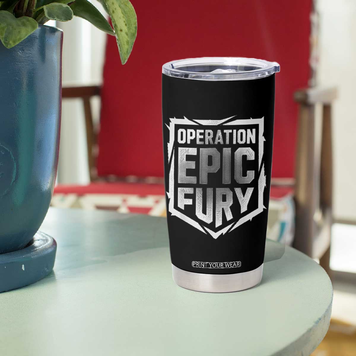 Operation Epic Fury Bold Tactical Shield Graphic Tumbler Cup Strong Patriotic Statement Freedom Supporters TS02 Print Your Wear