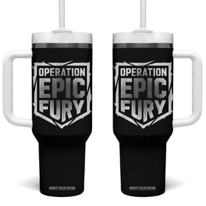 Operation Epic Fury Bold Tactical Shield Graphic Tumbler With Handle Strong Patriotic Statement Freedom Supporters TS02 One Size: 40 oz Black Print Your Wear