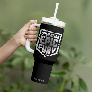 Operation Epic Fury Bold Tactical Shield Graphic Tumbler With Handle Strong Patriotic Statement Freedom Supporters TS02 Print Your Wear
