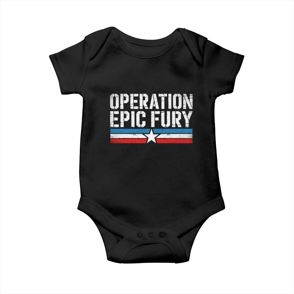 Operation Epic Fury Retro Patriotic Stripe Baby Onesie Vintage American Strength Freedom Supporters TS02 Black Print Your Wear