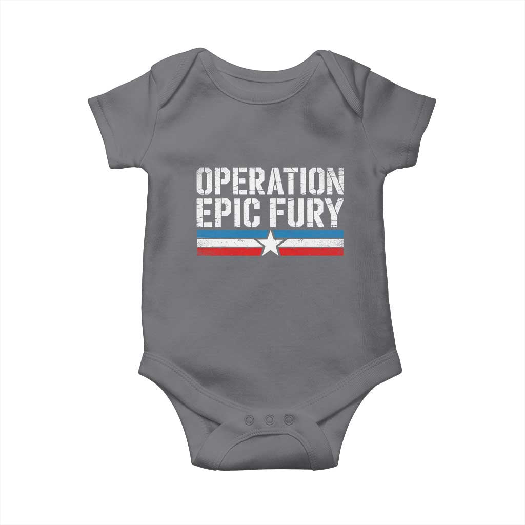 Operation Epic Fury Retro Patriotic Stripe Baby Onesie Vintage American Strength Freedom Supporters TS02 Charcoal Print Your Wear