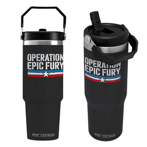Operation Epic Fury Retro Patriotic Stripe Flip Straw Tumbler Vintage American Strength Freedom Supporters TS02 One Size: 30 oz Black Print Your Wear