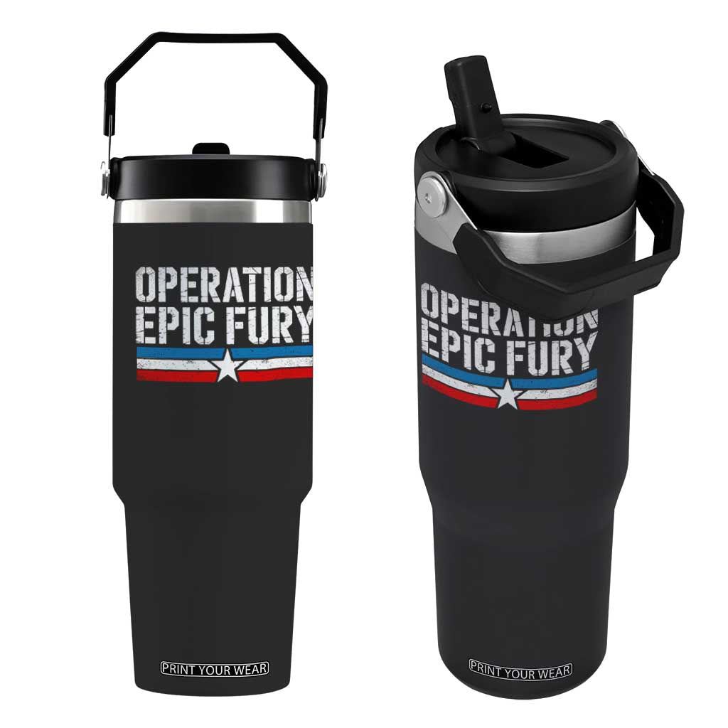 Operation Epic Fury Retro Patriotic Stripe Flip Straw Tumbler Vintage American Strength Freedom Supporters TS02 One Size: 30 oz Black Print Your Wear