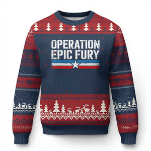 Operation Epic Fury Retro Patriotic Stripe Ugly Christmas Sweater Vintage American Strength Freedom Supporters TS02 Navy Red Print Your Wear