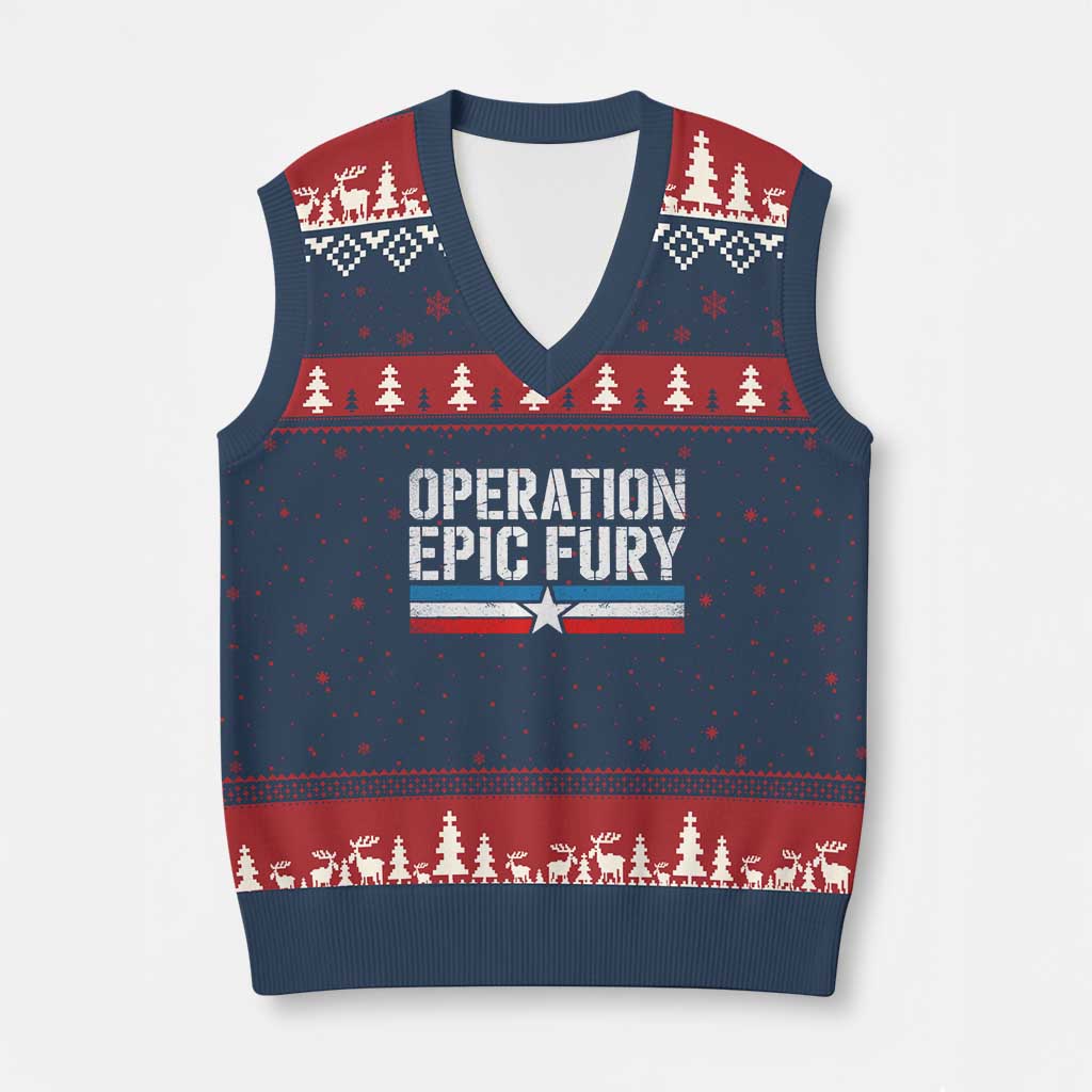 Operation Epic Fury Retro Patriotic Stripe V-Neck Knit Sweater Vest Vintage American Strength Freedom Supporters TS02 Navy Red Print Your Wear