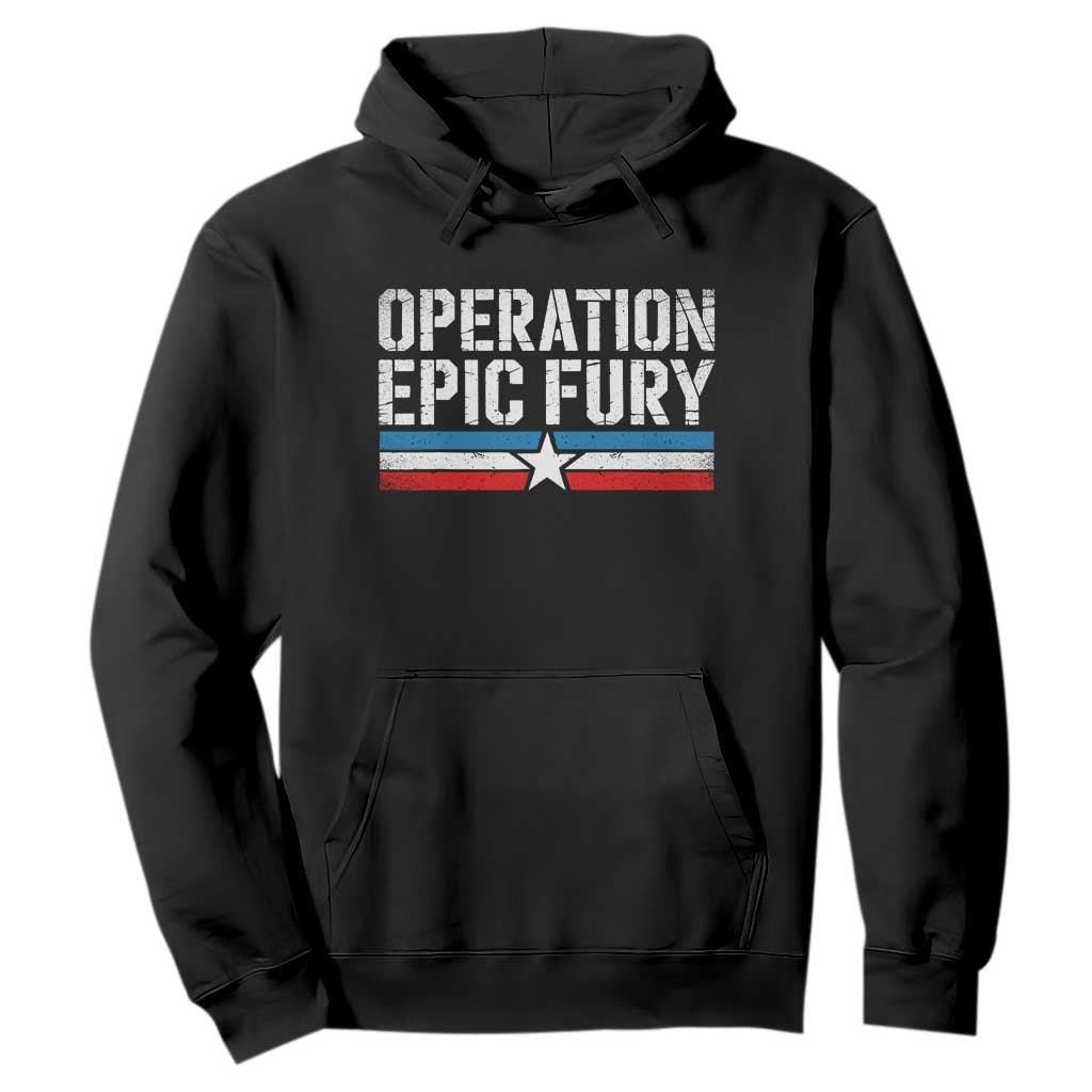 Operation Epic Fury Retro Patriotic Stripe Hoodie Vintage American Strength Freedom Supporters TS02 Black Print Your Wear