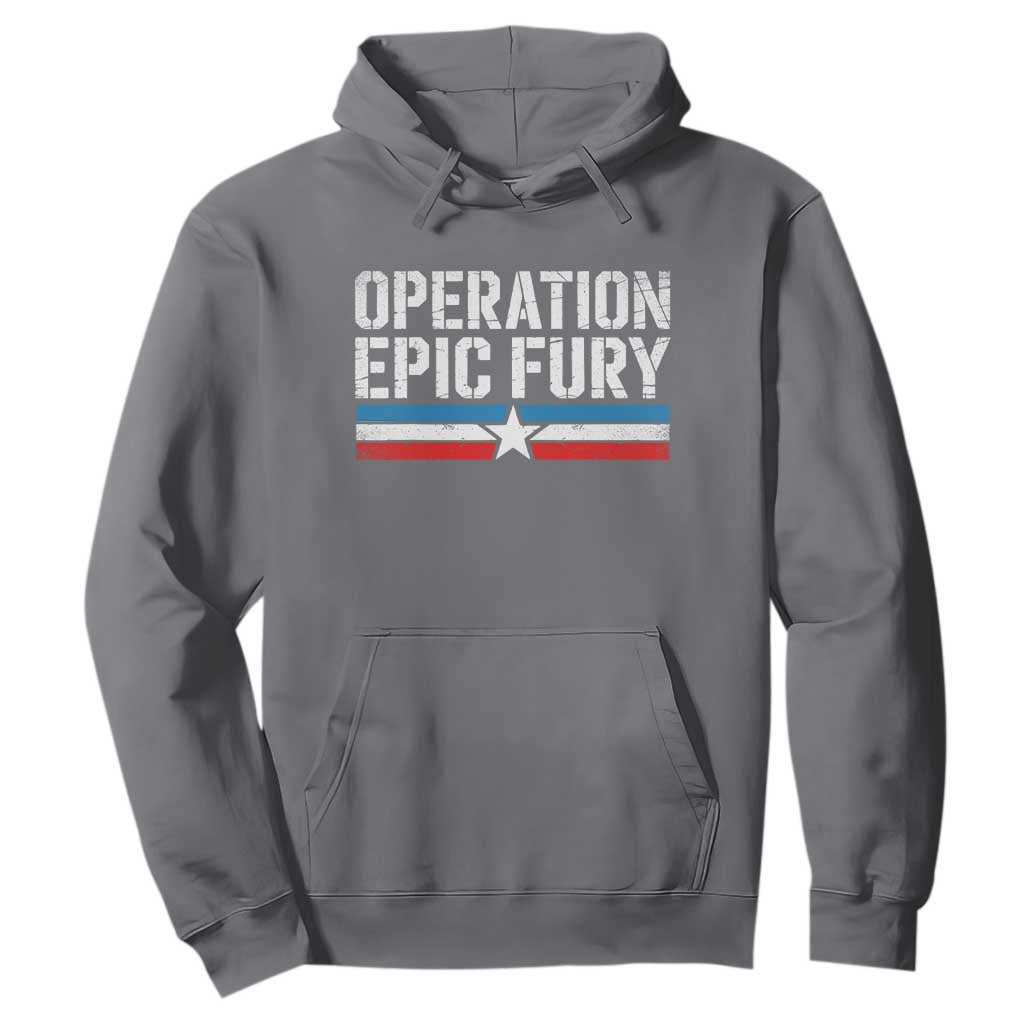 Operation Epic Fury Retro Patriotic Stripe Hoodie Vintage American Strength Freedom Supporters TS02 Charcoal Print Your Wear