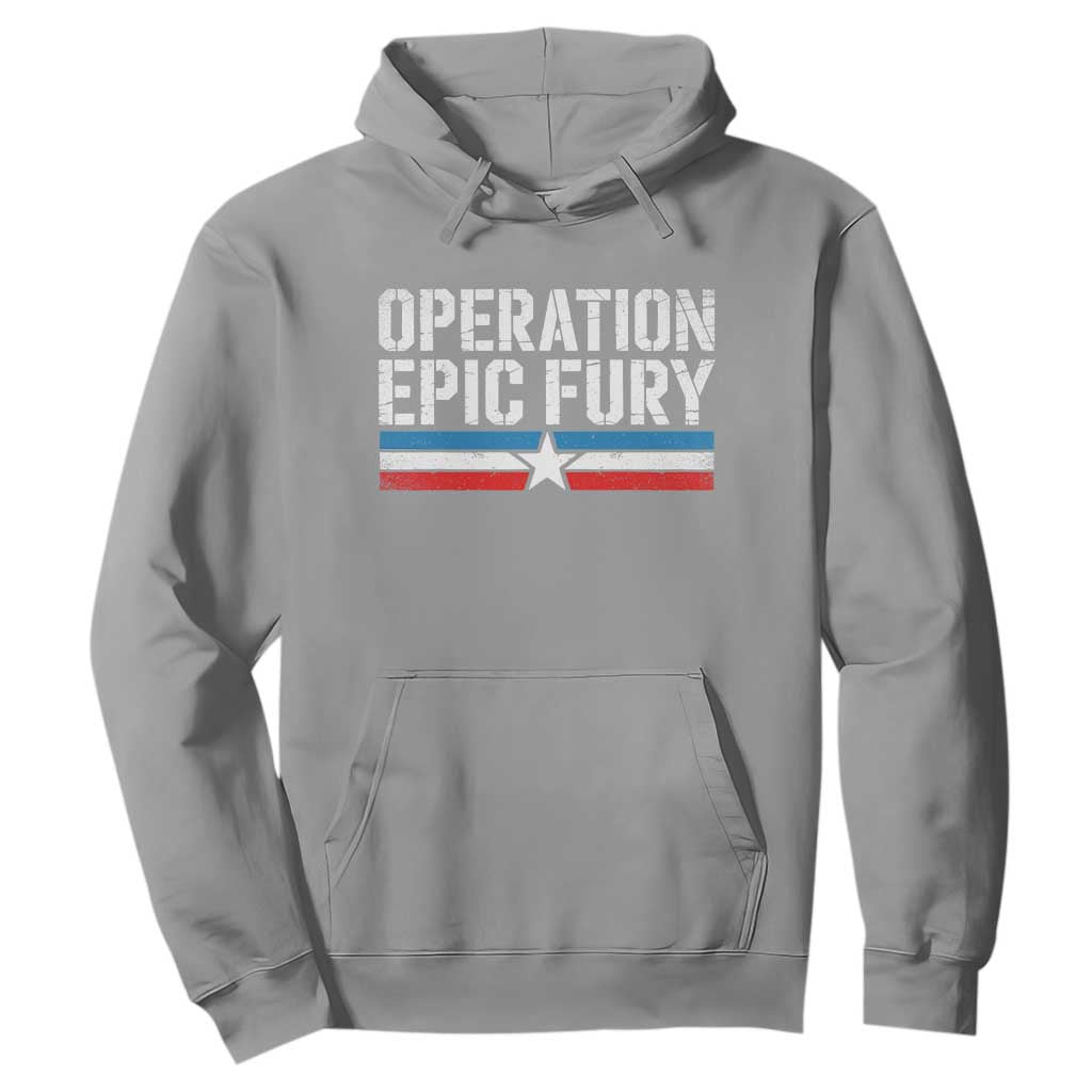 Operation Epic Fury Retro Patriotic Stripe Hoodie Vintage American Strength Freedom Supporters TS02 Sport Gray Print Your Wear