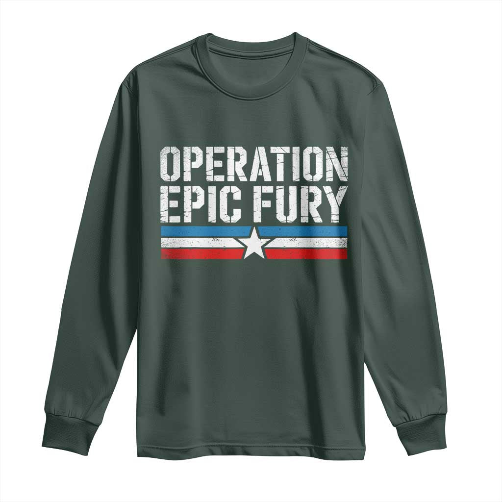 Operation Epic Fury Retro Patriotic Stripe Long Sleeve Shirt Vintage American Strength Freedom Supporters TS02 Dark Forest Green Print Your Wear