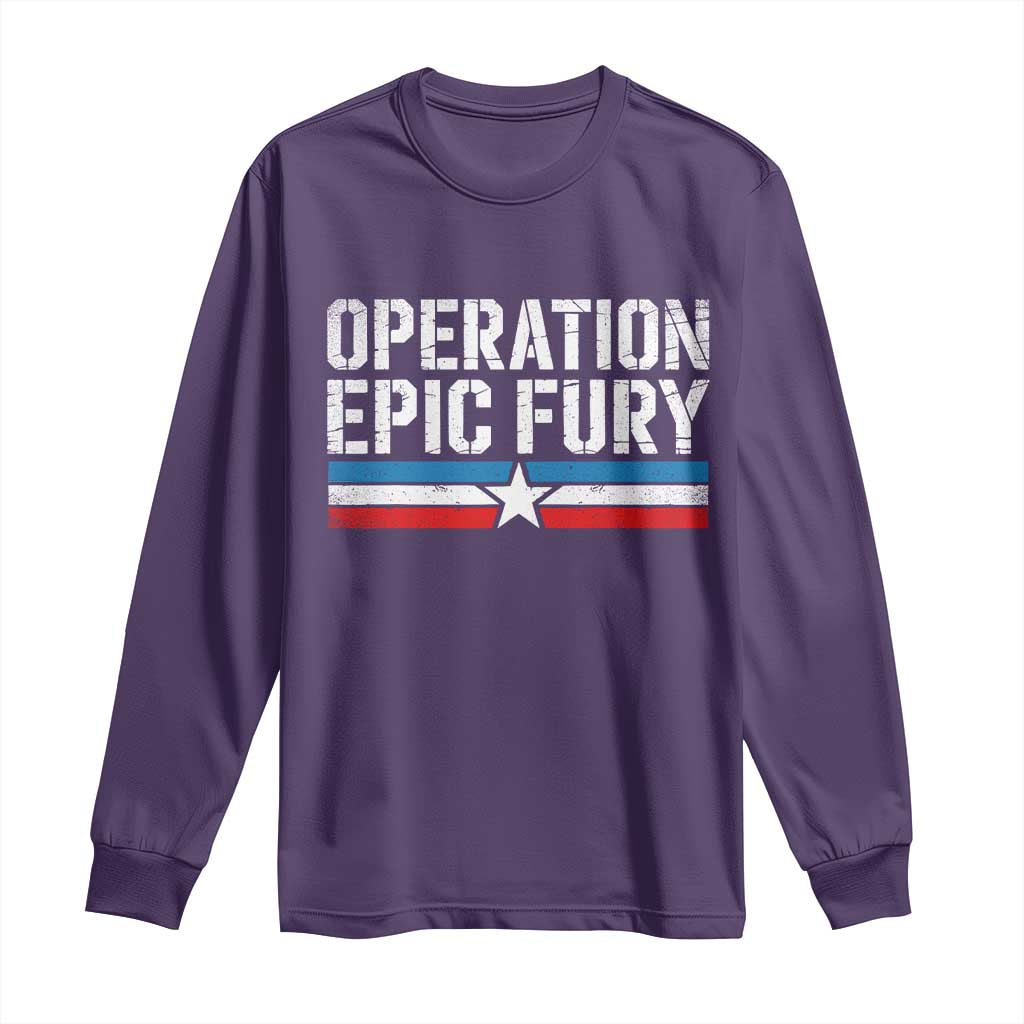 Operation Epic Fury Retro Patriotic Stripe Long Sleeve Shirt Vintage American Strength Freedom Supporters TS02 Purple Print Your Wear