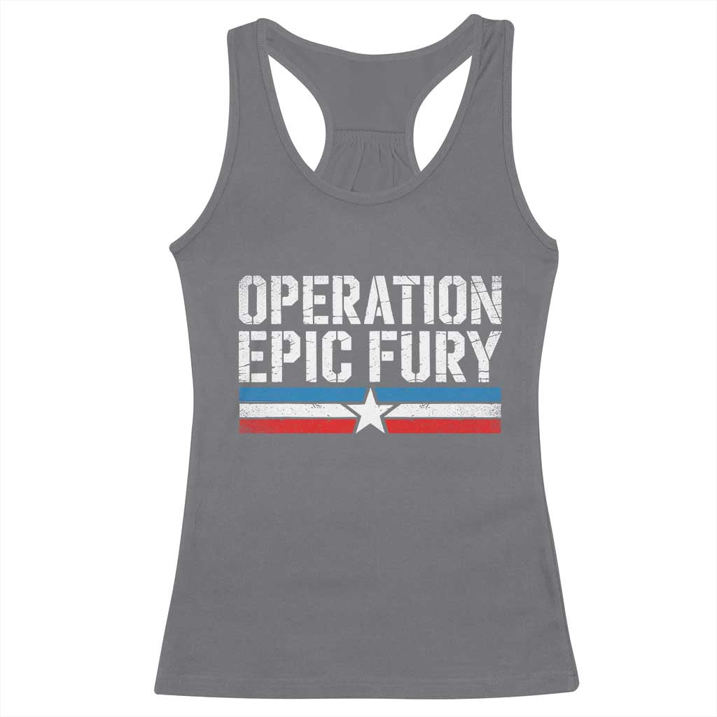 Operation Epic Fury Retro Patriotic Stripe Racerback Tank Top Vintage American Strength Freedom Supporters TS02 Charcoal Print Your Wear