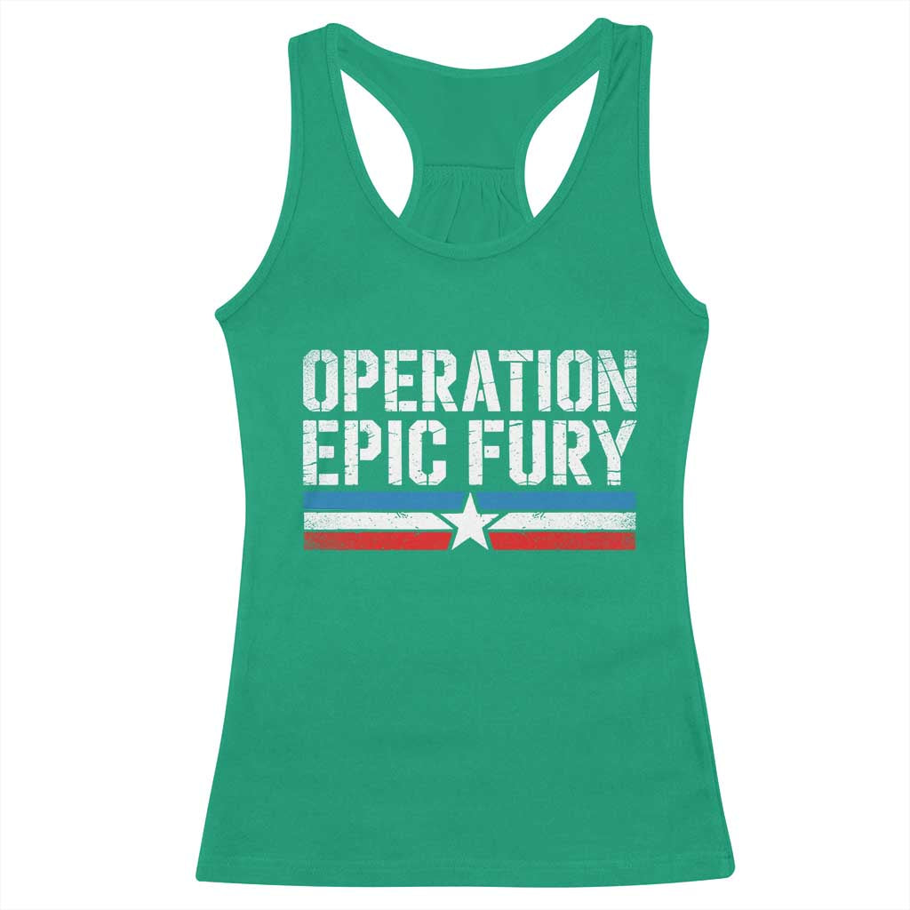 Operation Epic Fury Retro Patriotic Stripe Racerback Tank Top Vintage American Strength Freedom Supporters TS02 Irish Green Print Your Wear