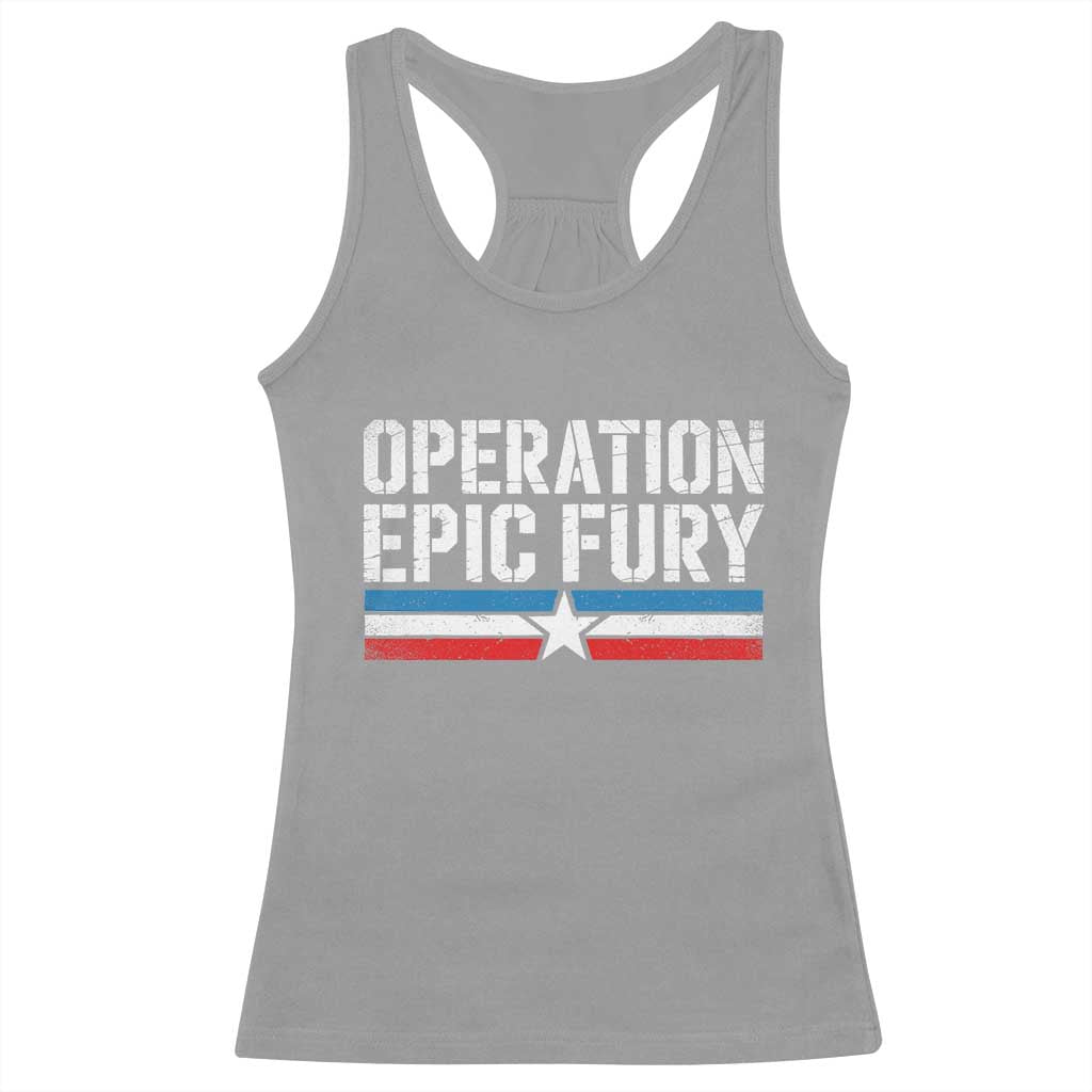 Operation Epic Fury Retro Patriotic Stripe Racerback Tank Top Vintage American Strength Freedom Supporters TS02 Sport Gray Print Your Wear