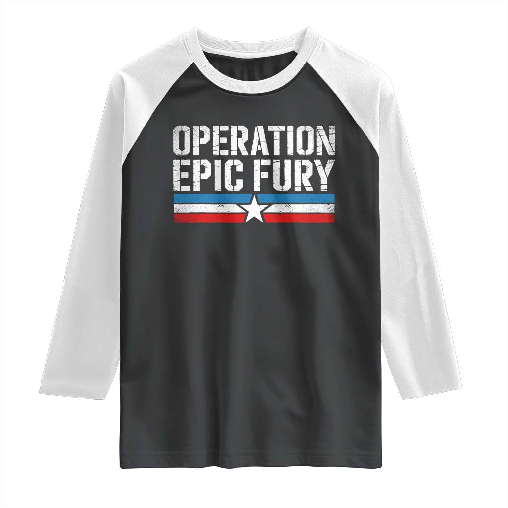 Operation Epic Fury Retro Patriotic Stripe Raglan Shirt Vintage American Strength Freedom Supporters TS02 Black White Print Your Wear