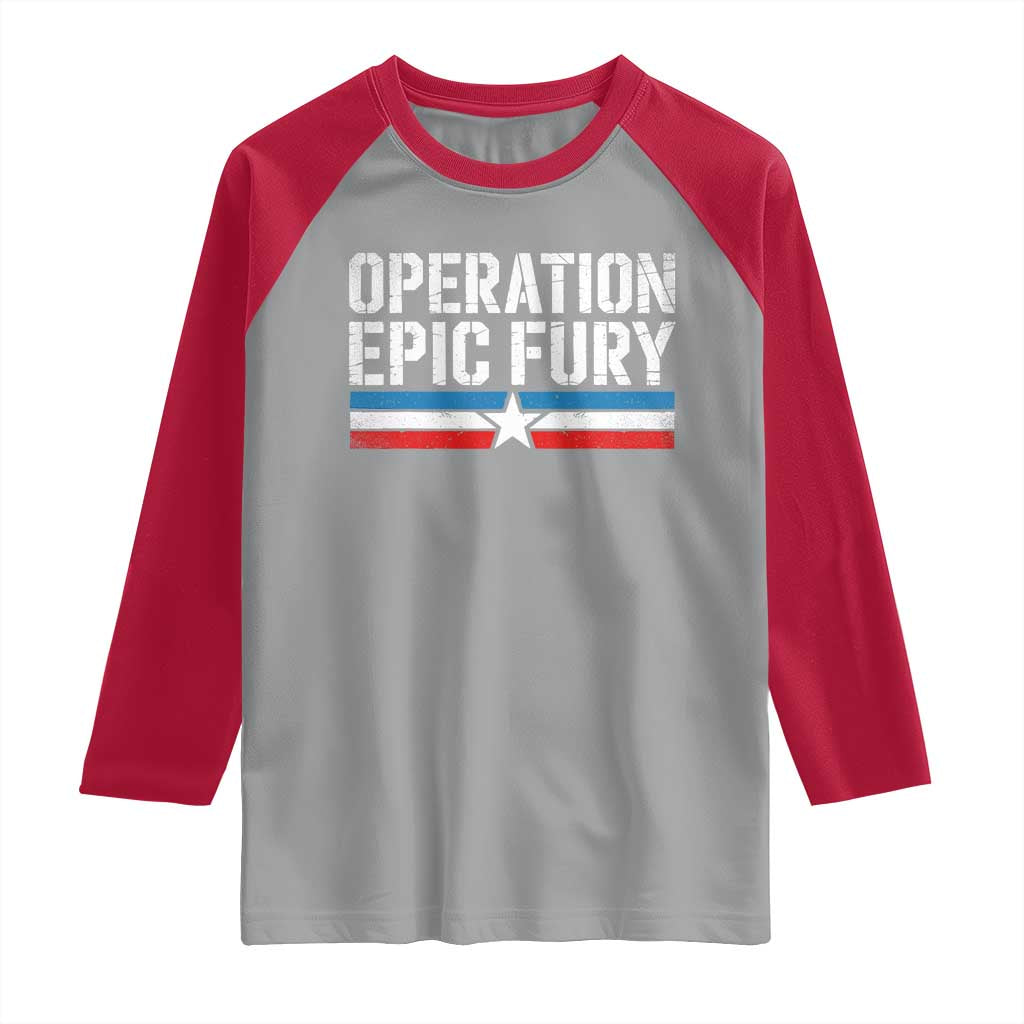 Operation Epic Fury Retro Patriotic Stripe Raglan Shirt Vintage American Strength Freedom Supporters TS02 Sport Gray Red Print Your Wear