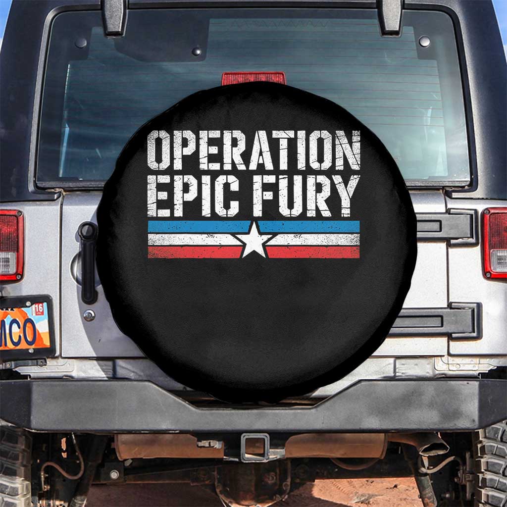 Operation Epic Fury Retro Patriotic Stripe Spare Tire Cover Vintage American Strength Freedom Supporters TS02 No hole Black Print Your Wear