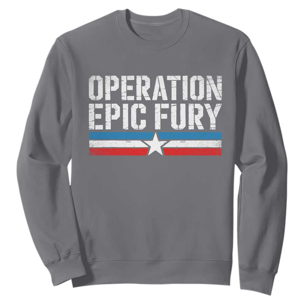 Operation Epic Fury Retro Patriotic Stripe Sweatshirt Vintage American Strength Freedom Supporters TS02 Charcoal Print Your Wear