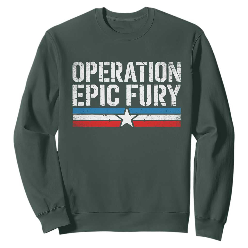 Operation Epic Fury Retro Patriotic Stripe Sweatshirt Vintage American Strength Freedom Supporters TS02 Dark Forest Green Print Your Wear