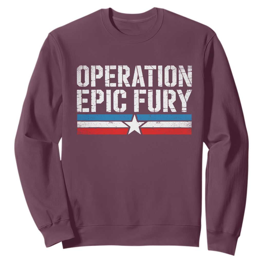Operation Epic Fury Retro Patriotic Stripe Sweatshirt Vintage American Strength Freedom Supporters TS02 Maroon Print Your Wear